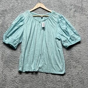 Old Navy Shirt Womens XL Blue Short Puff Baloon Sleeve Slub Knit Relaxed Top